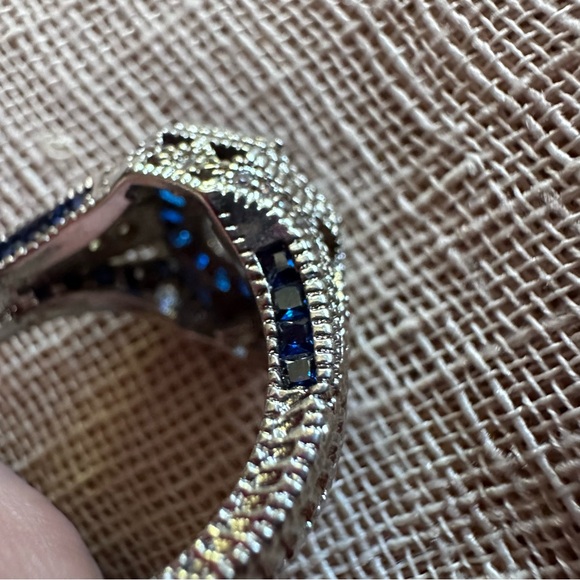 Art Deco Style Sterling Silver and Blue Gemstone Engagement Ring - Picture 5 of 10